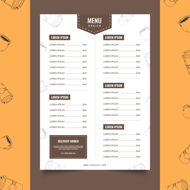 Vetor coffee shop menu café modelo