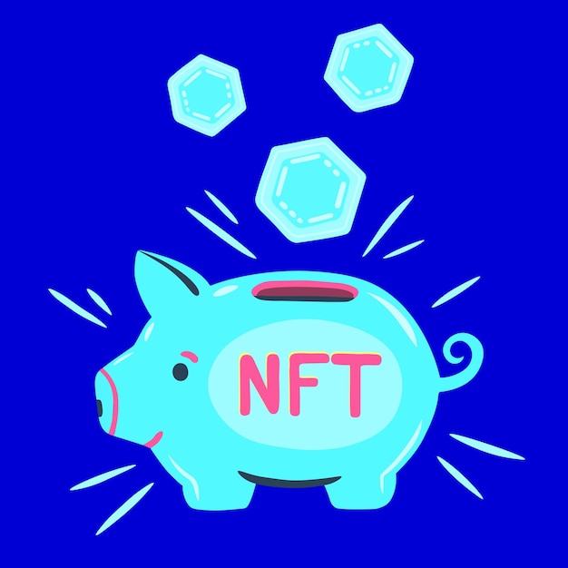 Cofrinho com tokens nft nft e conceito de investimento em criptomoeda