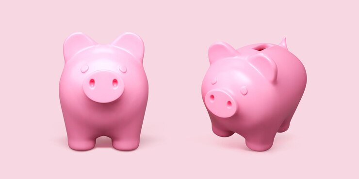 Vetor cofrinho realista porco rosa isolado no fundo branco conceito de mealheiro de depósito de dinheiro e ilustração vetorial de investimento