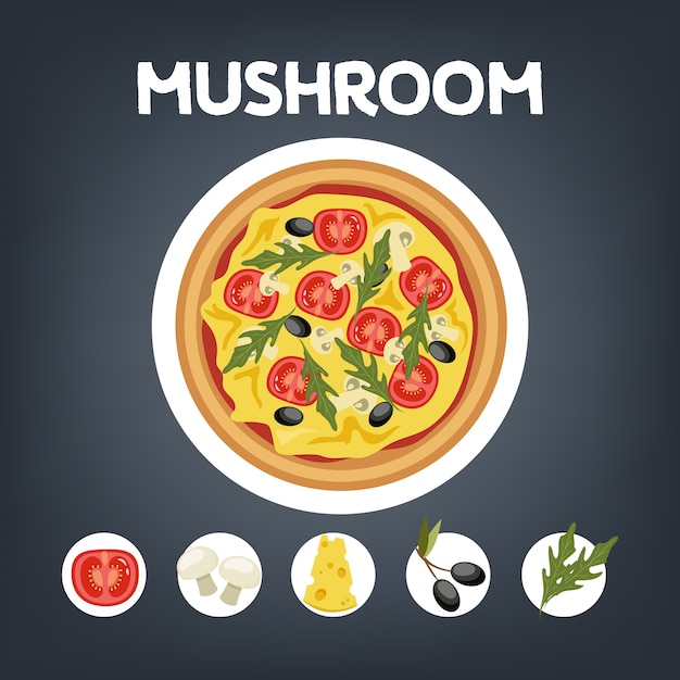 Cogumelo de pizza sem carne. comida italiana vegetariana