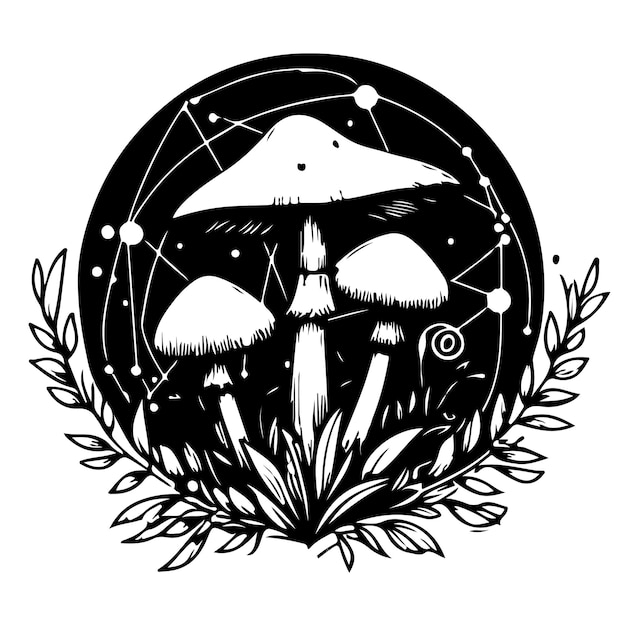 Vetor cogumelos místicos celestes isolados clip art pacote de cogumelos de linha mágica em amanita bruxa branca
