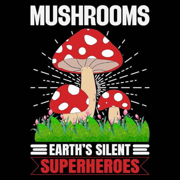 Cogumelos Tipografia colorida Desenho de camisas