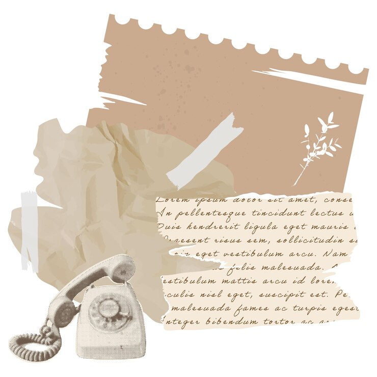 Vetor colagem de estilo vintage com um telefone antigo em um efeito de meio tom com papel rasgado e arrugado