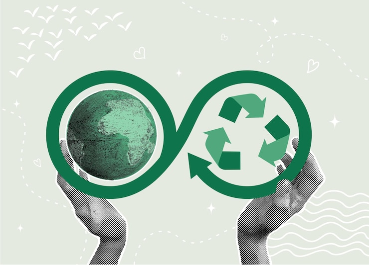 Vetor colagem de meia tonalidade à moda sustentabilidade reciclagem e proteção do nosso planeta
