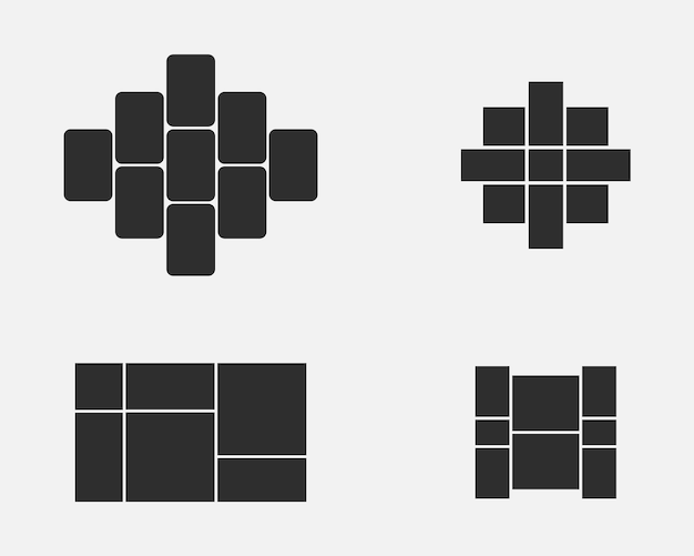 Colagem de quadros de fotos ou fotos. layout de grade, molduras abstratas e modelo de parede de fotos digitais