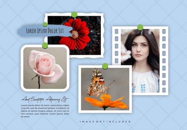 Colagem de quadros de imagens ou fotos e modelo de parede de fotos digital