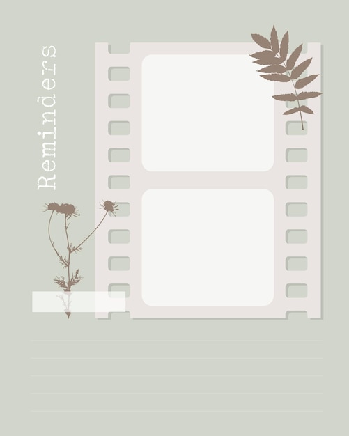 Colagem vintage de modelo de lembrete em branco com plantas, em branco para notas para fazer a lista, planejador, ideias