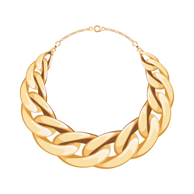 Colar ou pulseira metálica dourada de corrente grossa. Acessório de moda pessoal. ilustração.