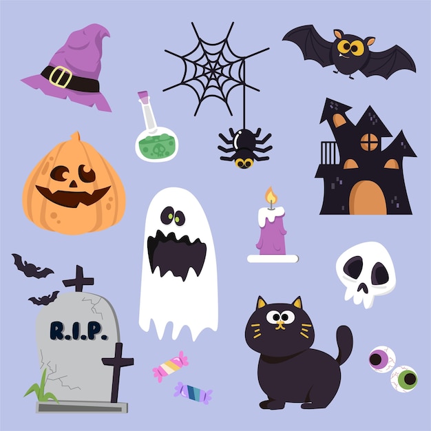 Cole??o de vetores planos fofos de Halloween