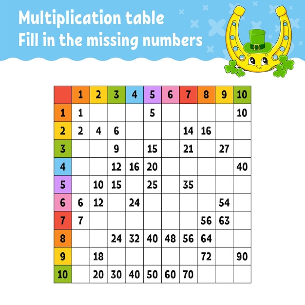 Cole os números que faltam aprendendo a tabuada de multiplicação