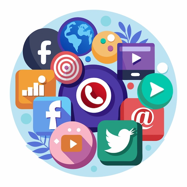 Coleção abrangente de ícones de mídia social Ilustração vetorial