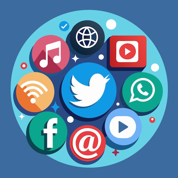 Coleção abrangente de ícones de mídia social Ilustração vetorial