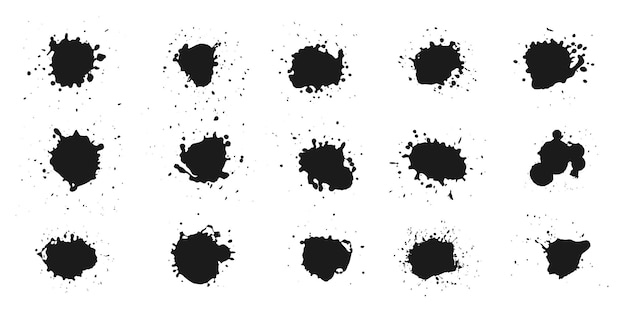 Coleção abstrata de respingos de tinta preta