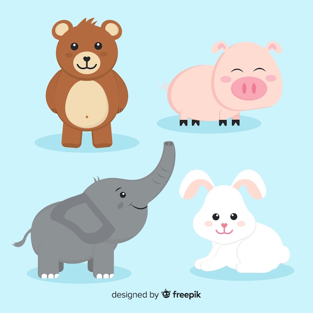 Coleção animal com urso, porco, elefante e coelho