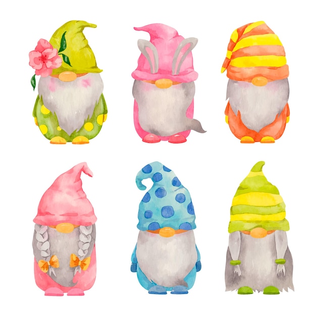 Coleção aquarela de gnomos de páscoa