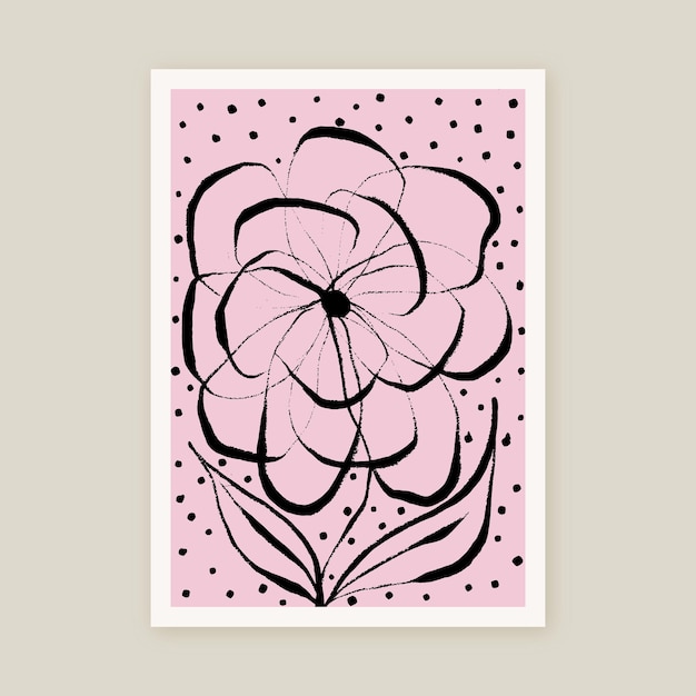 Coleção botânica floral arte em tinta preta flores pintadas à mão cartaz vetorial