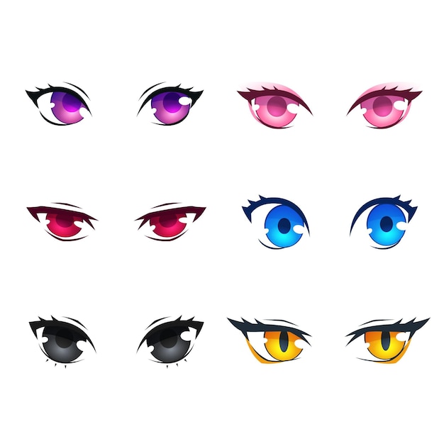Vetor coleção colorida detalhada de olhos de anime