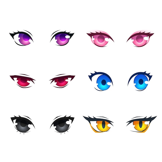 Coleção colorida detalhada de olhos de anime