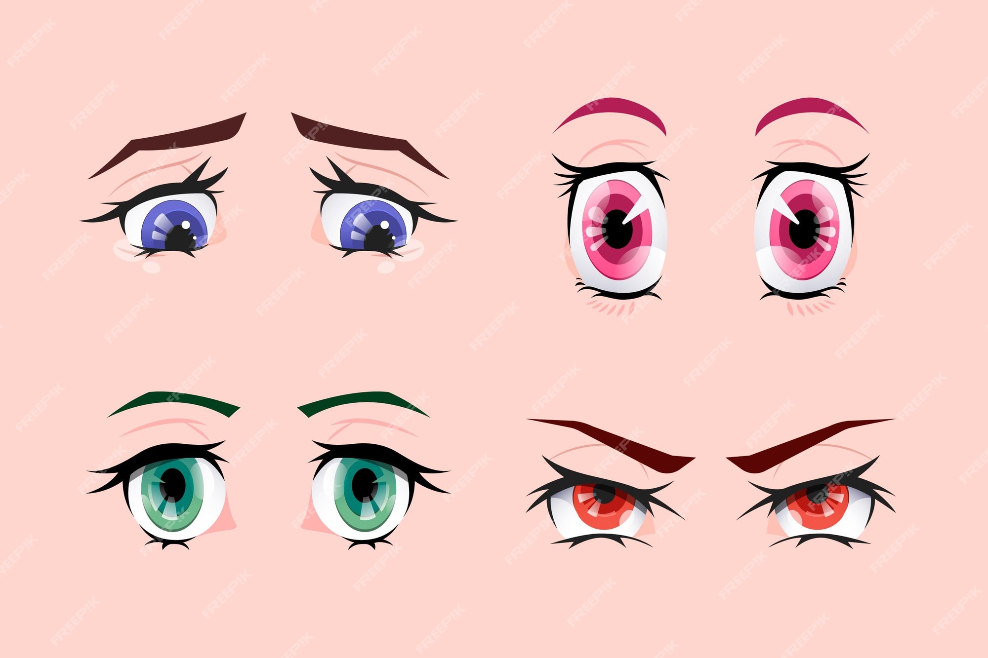 Coleção colorida detalhada de olhos de anime