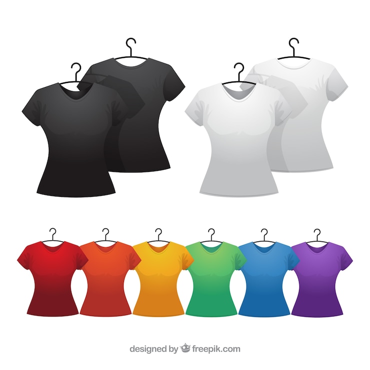 Vetor coleção colorida do t-shirt da mulher 2d