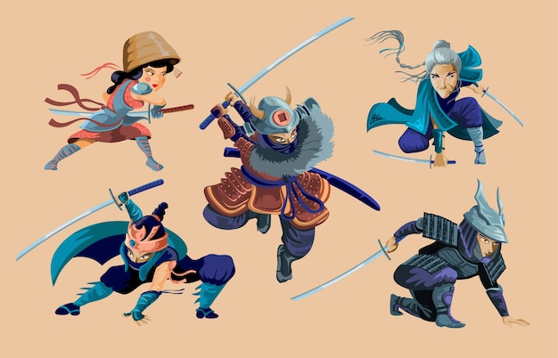 personagem de desenho animado ninja em várias poses conjunto 7619514 Vetor  no Vecteezy