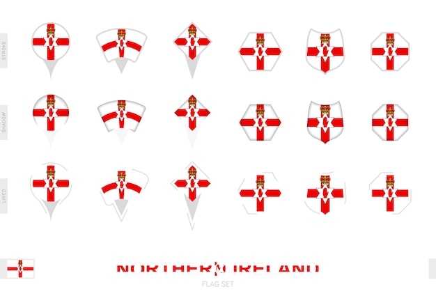 Coleção da bandeira da irlanda do norte em diferentes formas e com três efeitos diferentes