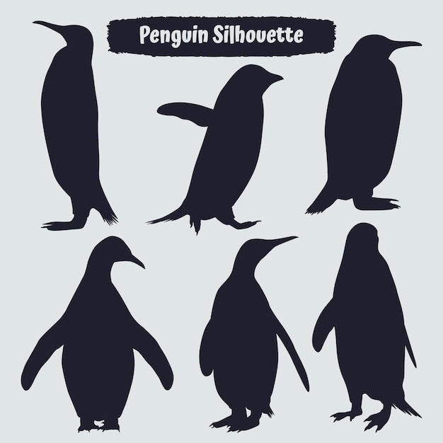 Coleção da silhueta do pinguim em diferentes poses