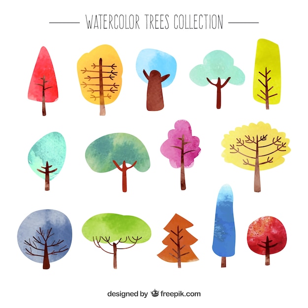 Vetor coleção das árvores da aguarela