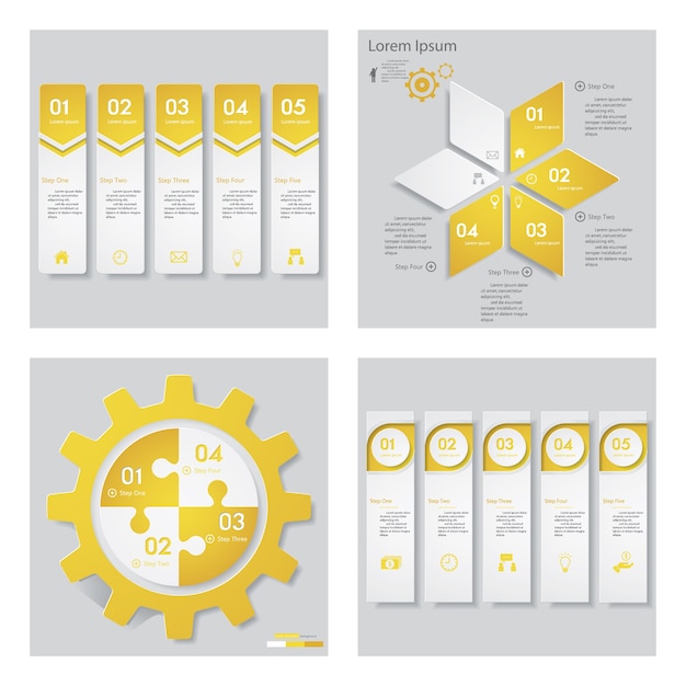 Coleção de 4 modelo de design de cor amarela.