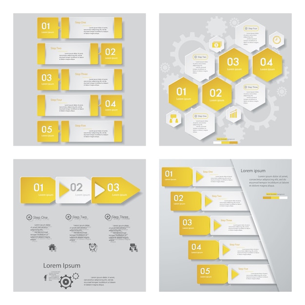 Coleção de 4 modelo de design de cor amarela.