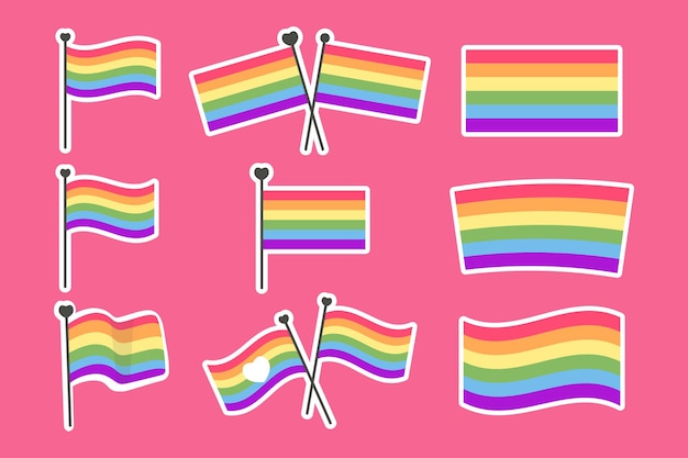 Coleção de adesivos de bandeira de orgulho estilo plano
