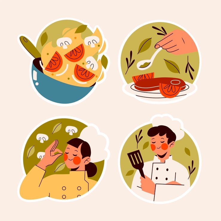 Coleção de adesivos de chef ingênuo