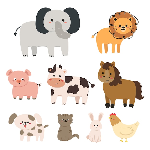 coleção de adesivos de desenhos animados de animais
