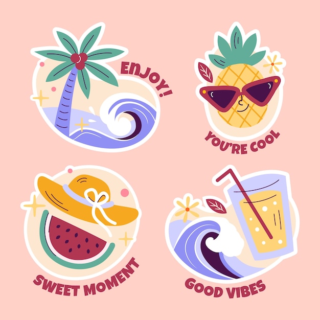 Coleção de adesivos de desenhos animados Flat Good Vibes