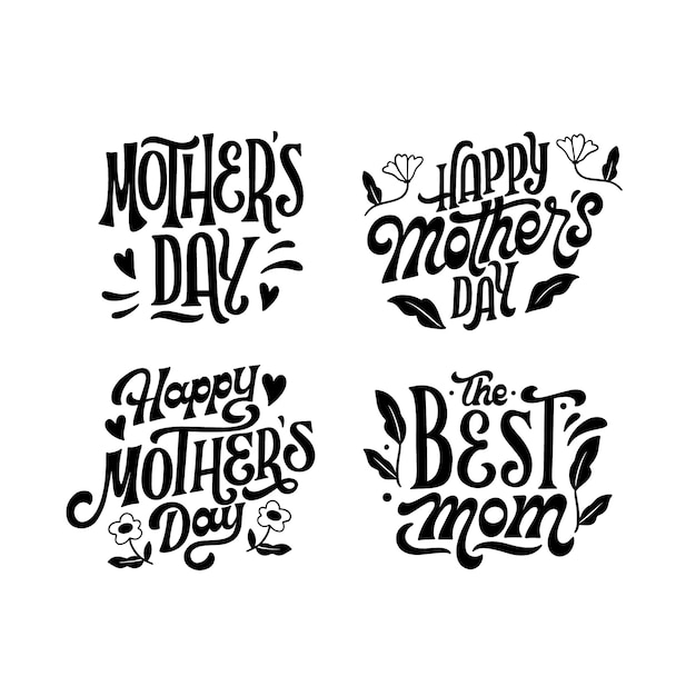 Coleção de adesivos de dia das mães com letras monocromáticas