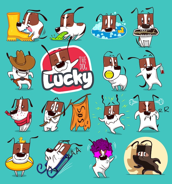 Coleção de adesivos de emoticons de cachorro de desenho animado emoji