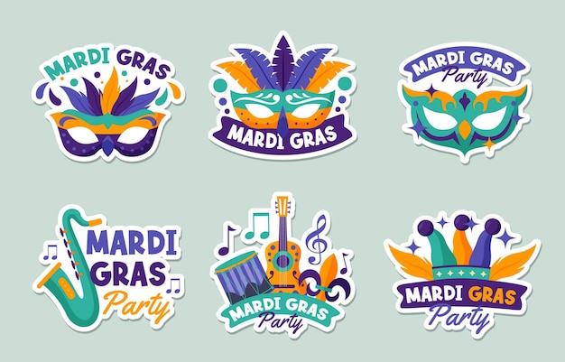 Coleção de adesivos de Mardi Gras