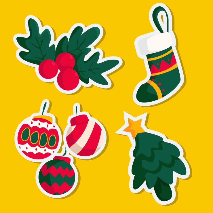 Coleção de adesivos de NATAL desenhada à mão vetorial