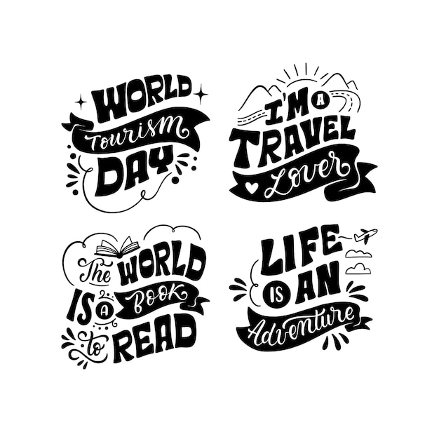 Coleção de adesivos do dia mundial do turismo de letras