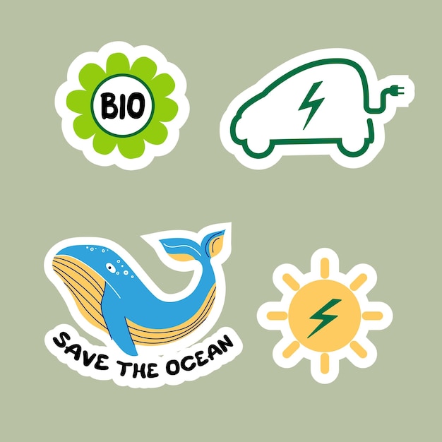 Coleção de adesivos ecológicos com slogans badges de vetores isolados modernos para web e impressão