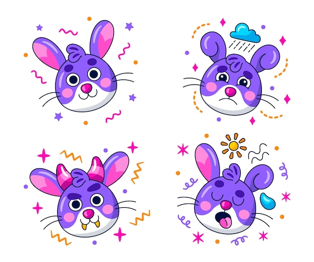 Coleção de adesivos emoticons kawaii