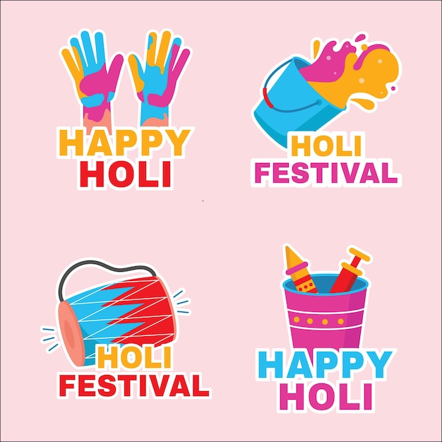 Vetor coleção de adesivos happy holi