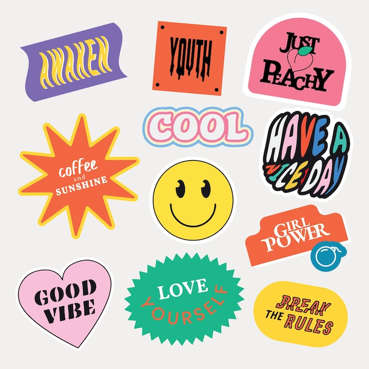 Vetor coleção de adesivos motivacionais coloridos