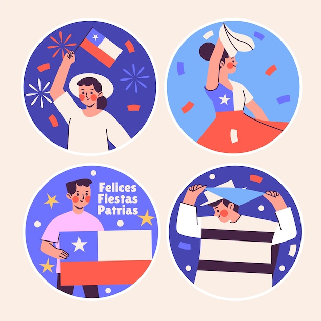 Vetor coleção de adesivos naive fiestas patrias