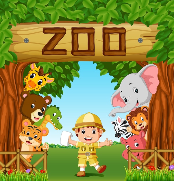 coleção de animais de zoológico com guia