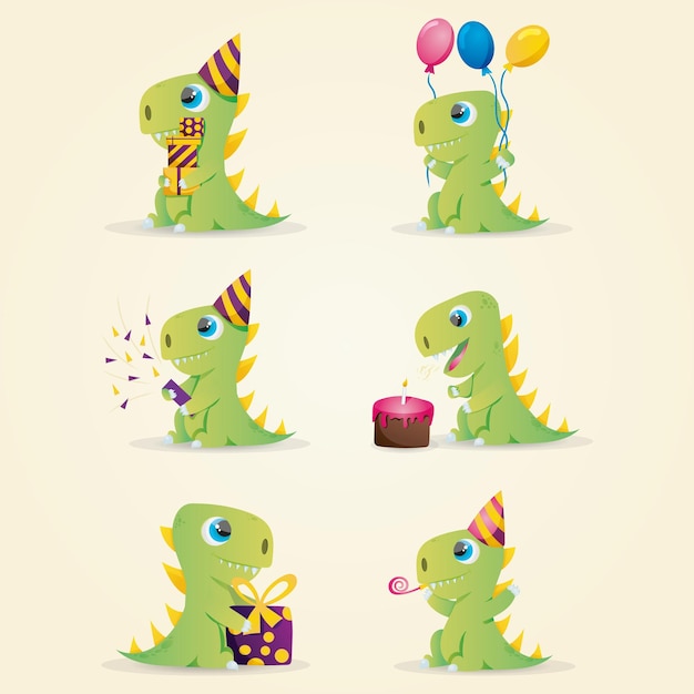 Coleção de aniversário de dinossauro fofo