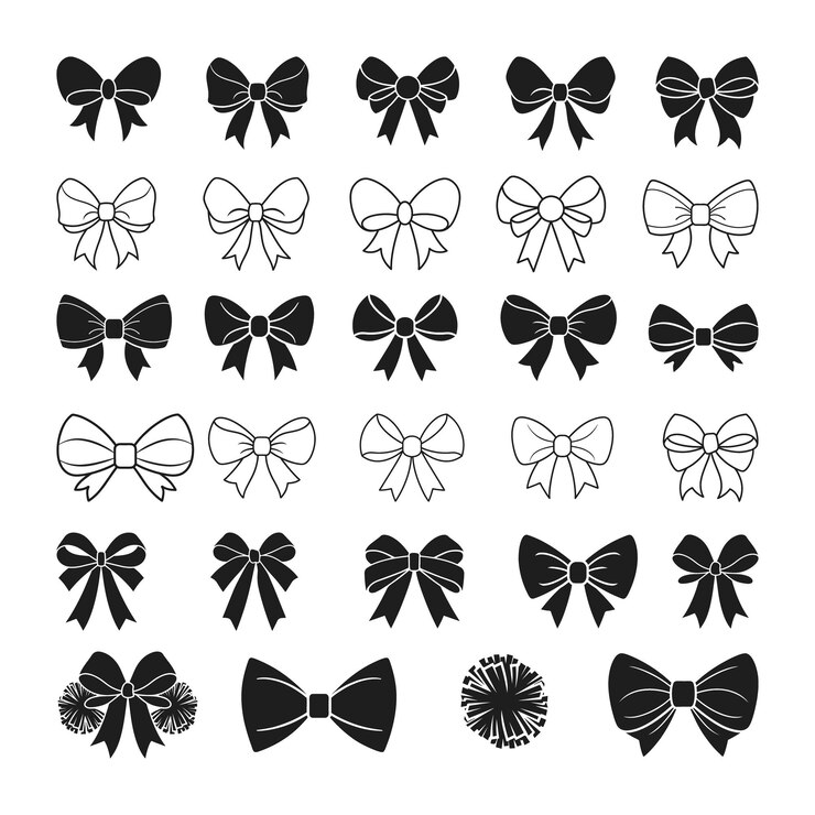 Vetor coleção de arcos simples de fita preta conjunto de arcos decorativos gráficos arcos de gravata vector silhuetas
