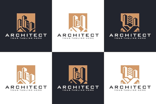 Coleção de arquitetos de inspiração de design de logotipo de construção