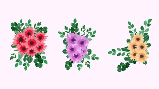 coleção de arranjo de buquê floral. Flores de jardim elegantes e elegantes