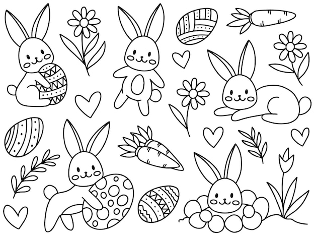 Coleção de arte de linha Doodle fofo de Páscoa